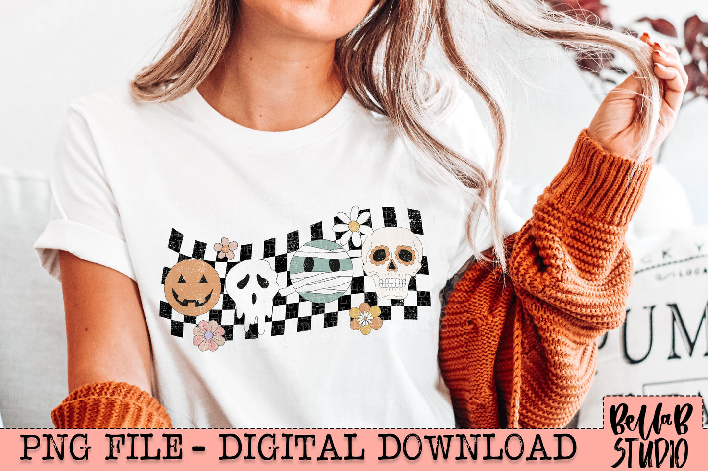 Checkered Spooky Friends PNG Design