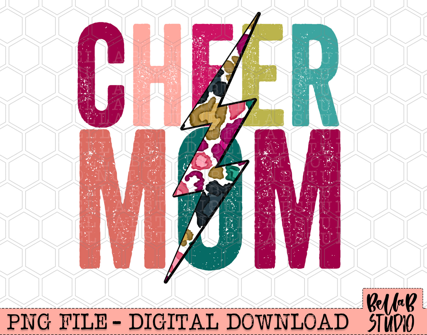 CHEER MOM Bright Leopard Bolt Sublimation Design