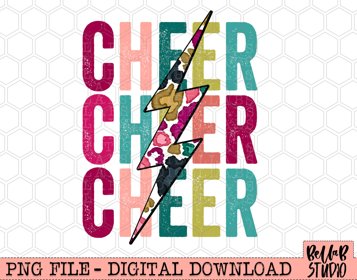 CHEER Bright Leopard Bolt Sublimation Design