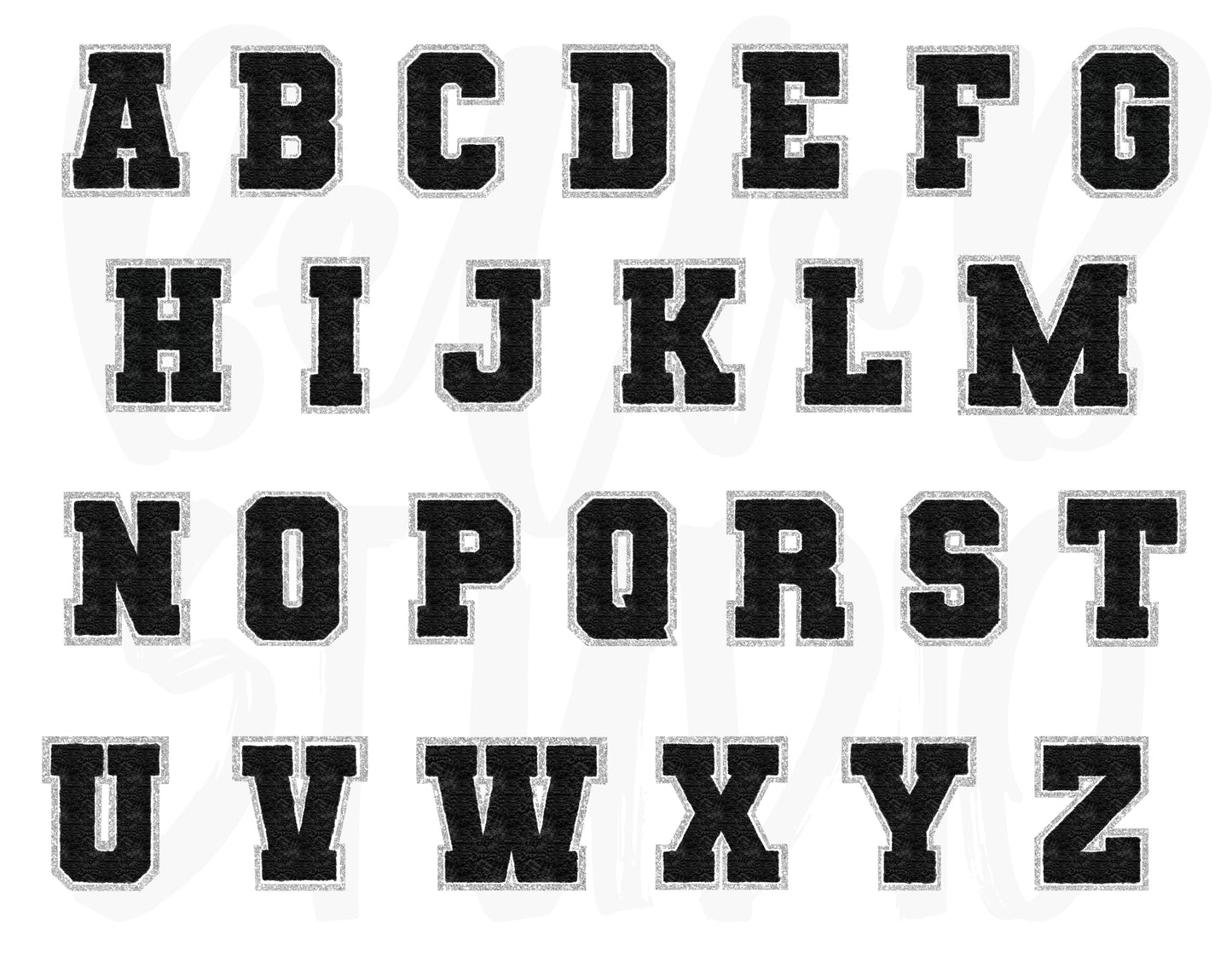 Faux Chenille Alphabet Set BLACK SILVER GLITTER