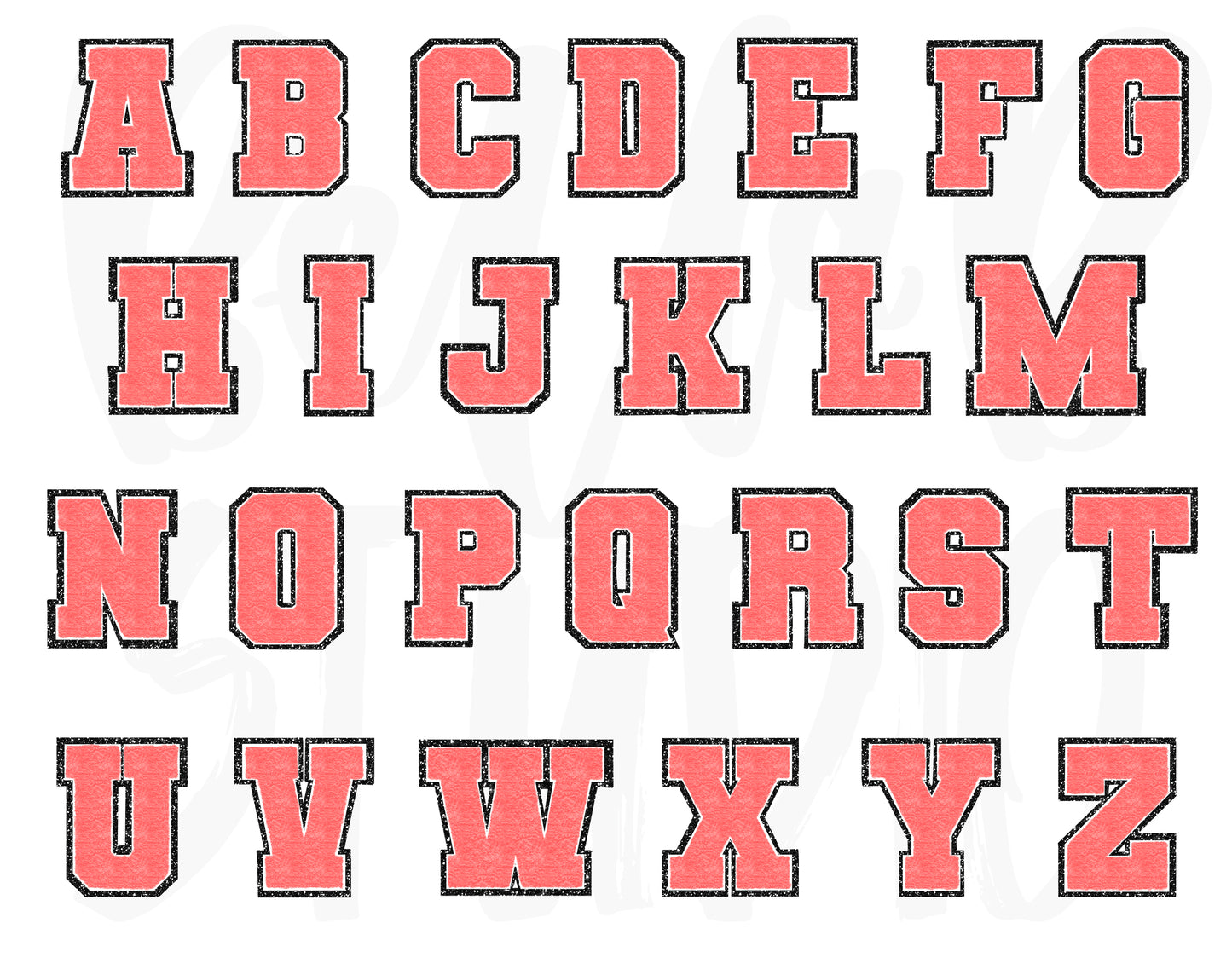 Faux Chenille Alphabet Set CORAL / BLACK GLITTER