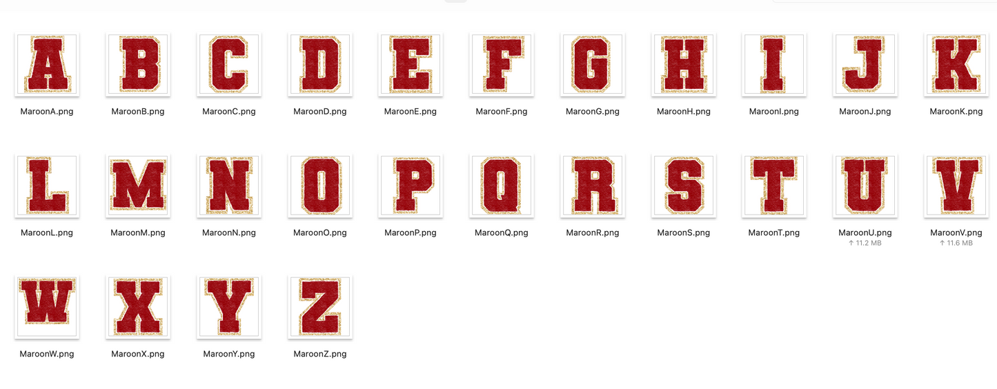 Faux Chenille Alphabet Set MAROON GOLD GLITTER