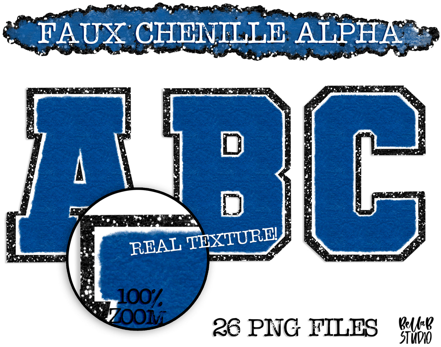 Faux Chenille Alphabet Set NAVY - BLACK GLITTER