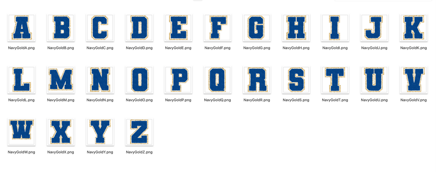 Faux Chenille Alphabet Set NAVY GOLD GLITTER