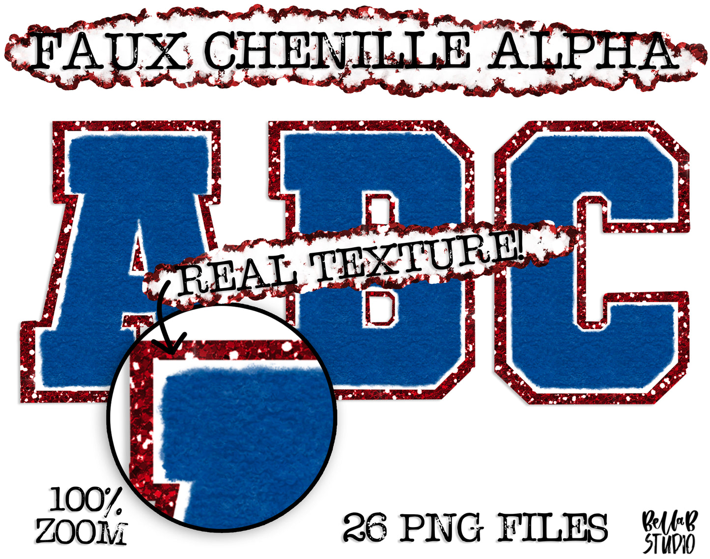 Faux Chenille Alphabet Set NAVY - RED GLITTER