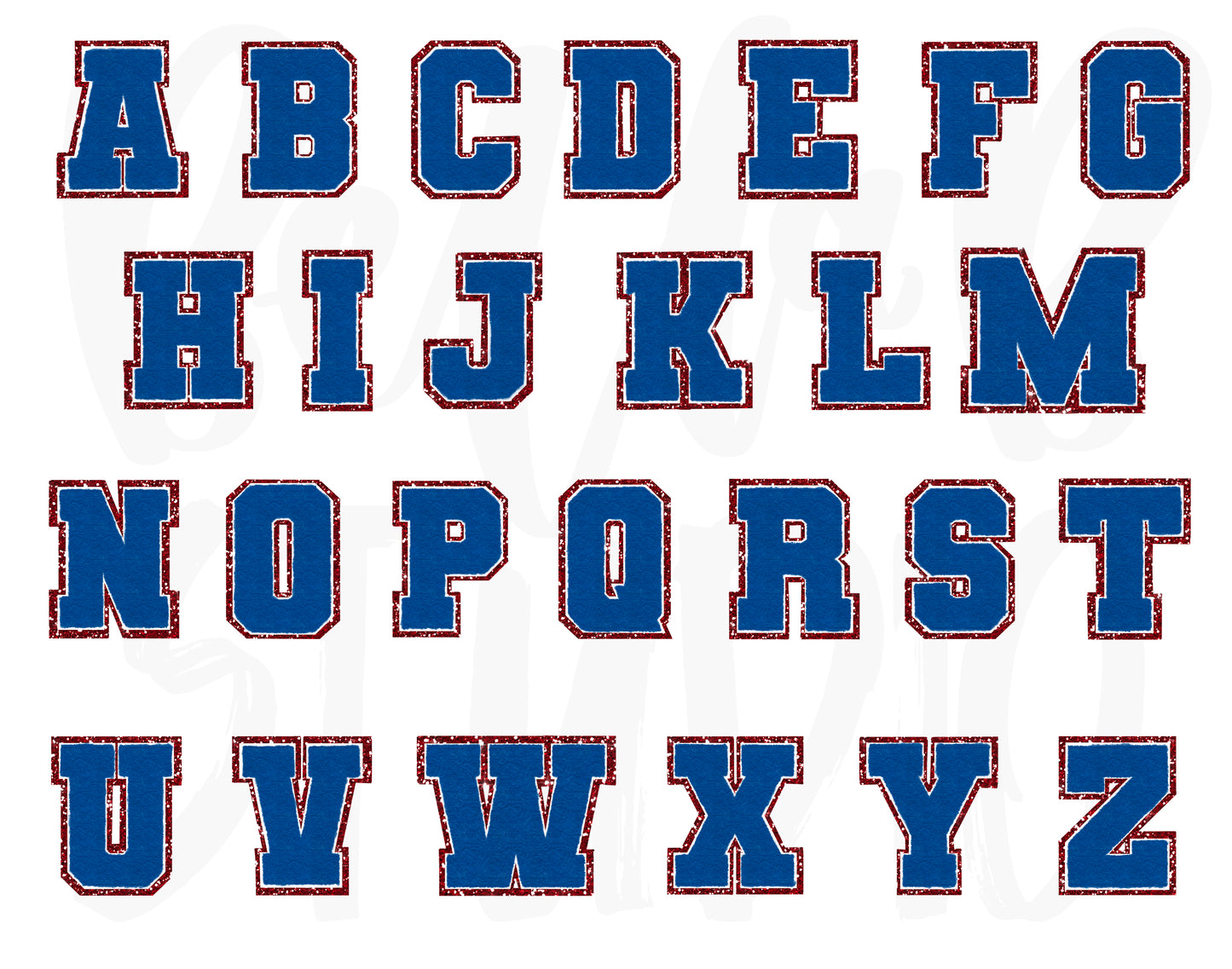 Faux Chenille Alphabet Set NAVY - RED GLITTER