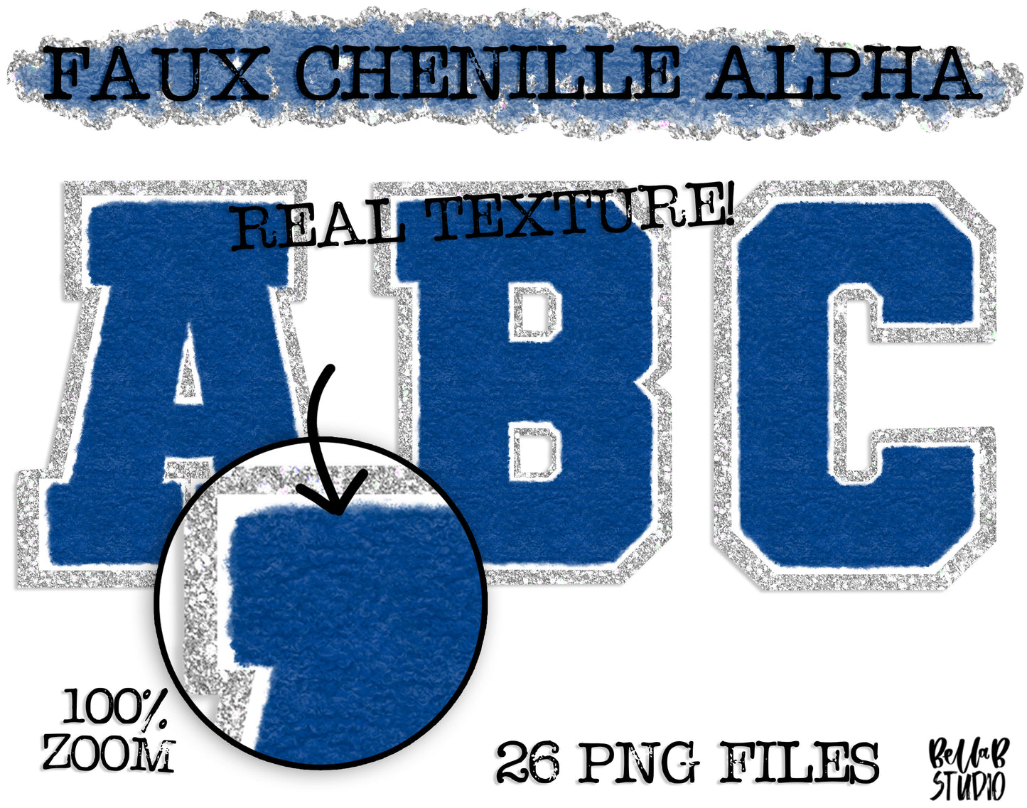 Faux Chenille Alphabet Set NAVY SILVER GLITTER