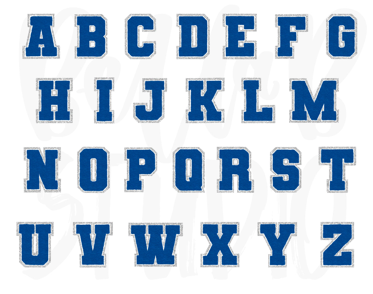 Faux Chenille Alphabet Set NAVY SILVER GLITTER
