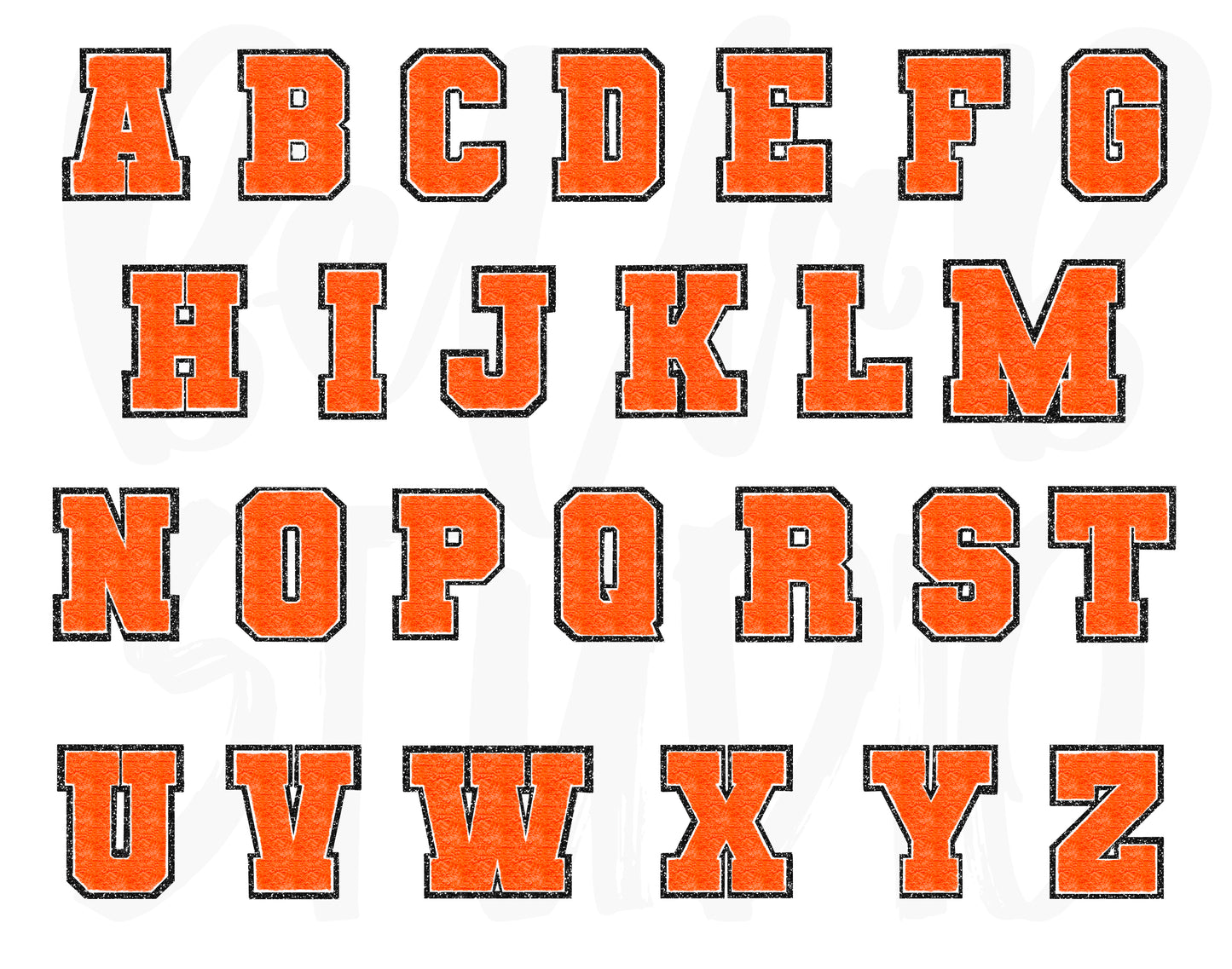 Faux Chenille Alphabet Set ORANGE - BLACK GLITTER