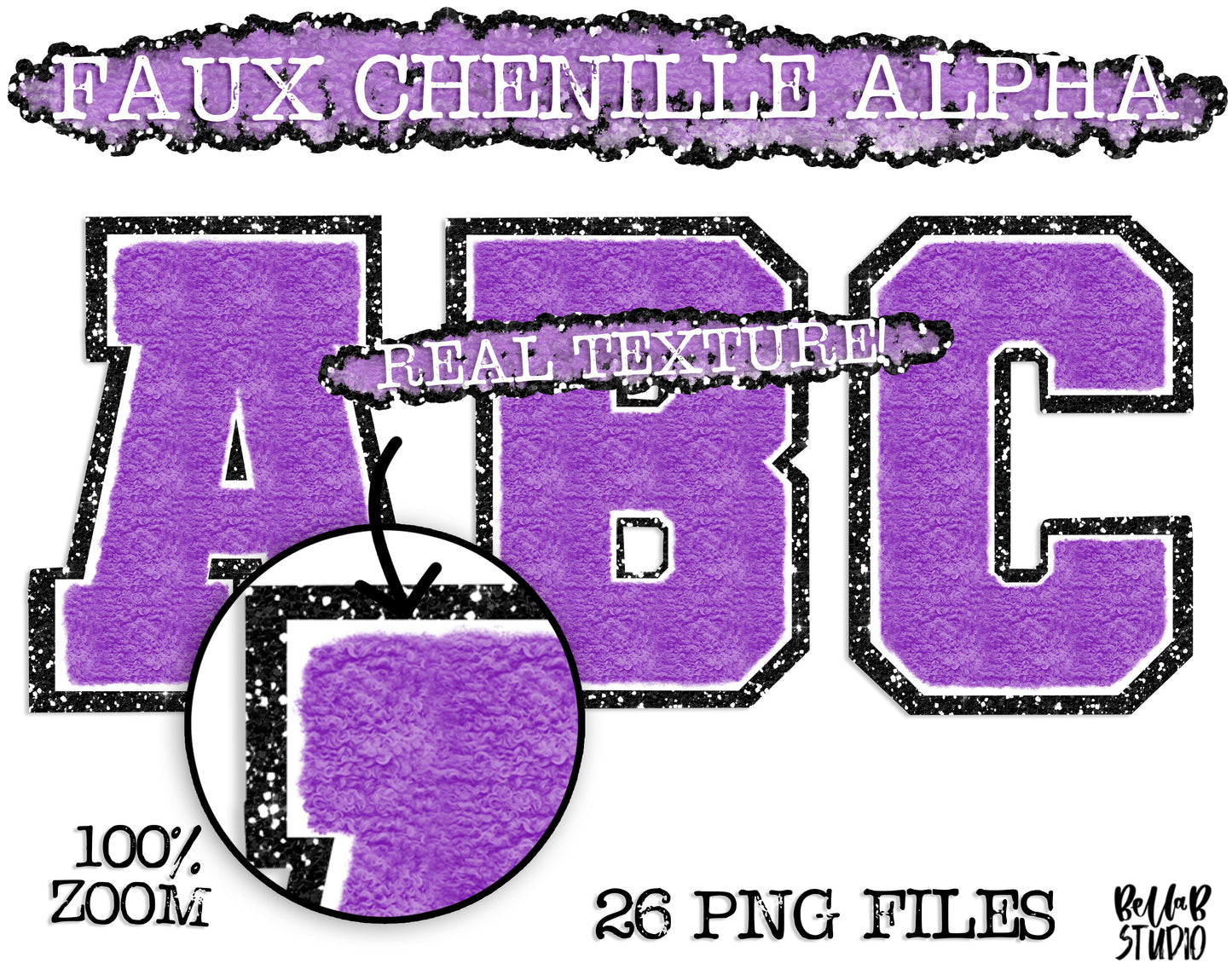 Faux Chenille Alphabet Set PURPLE BLACK GLITTER