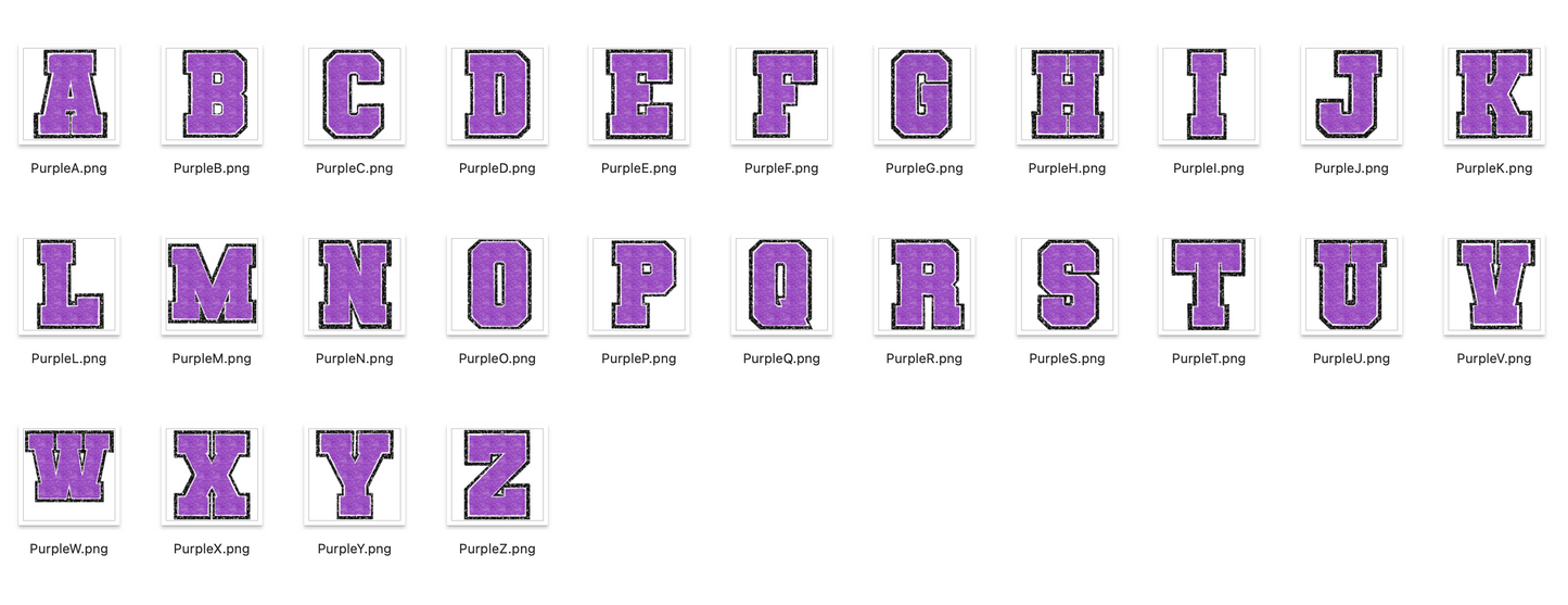 Faux Chenille Alphabet Set PURPLE BLACK GLITTER