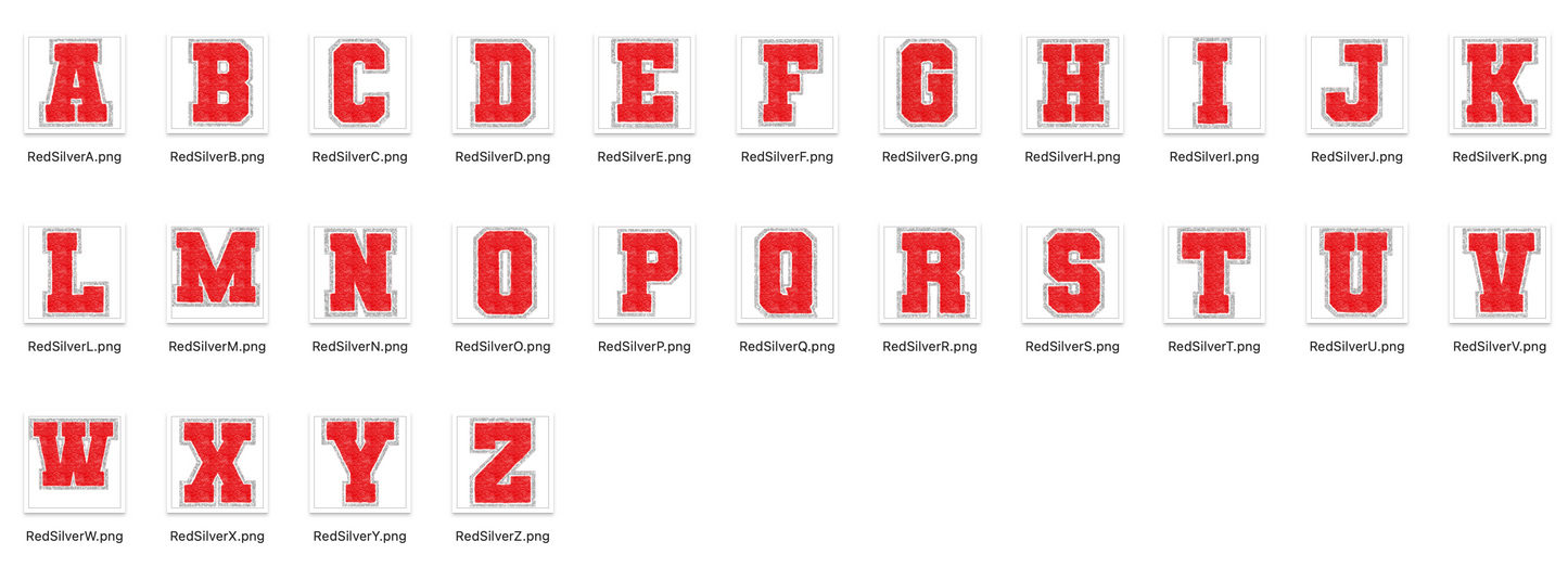 Faux Chenille Alphabet Set RED SILVER GLITTER