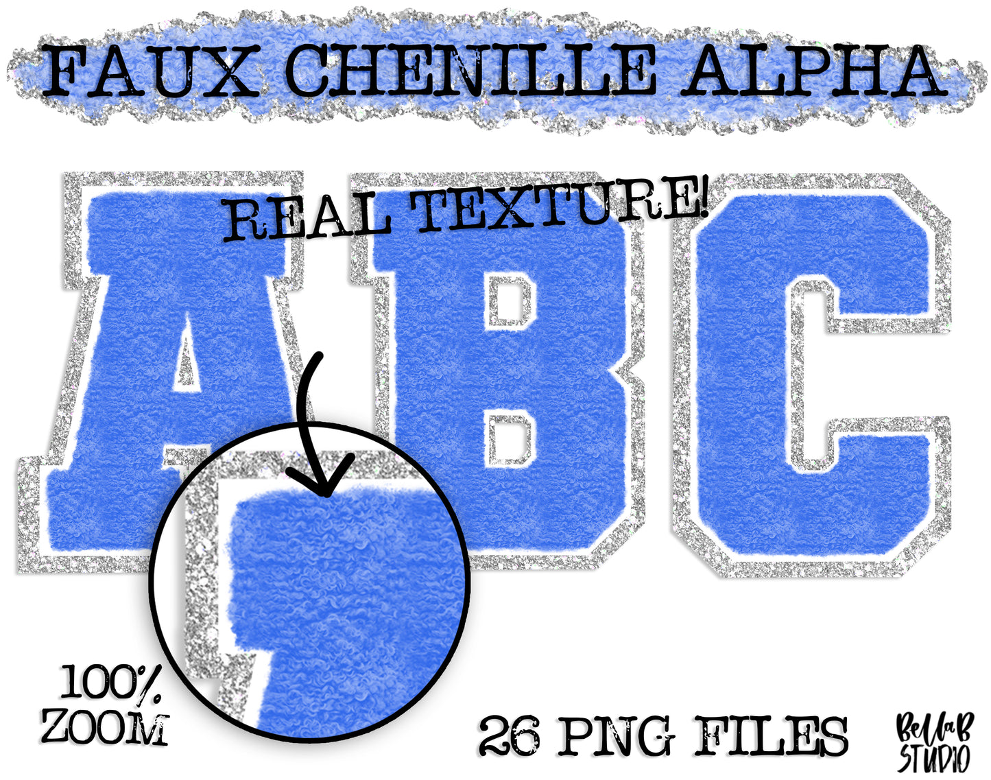 Faux Chenille Alphabet Set ROYAL SILVER GLITTER