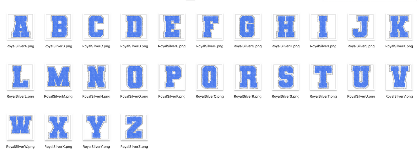 Faux Chenille Alphabet Set ROYAL SILVER GLITTER
