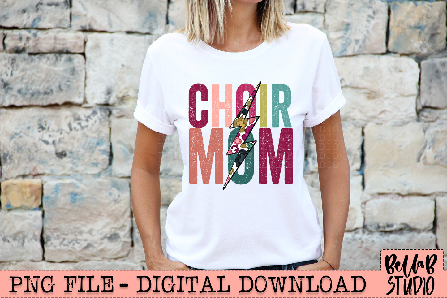 CHOIR MOM Bright Leopard Bolt Sublimation Design