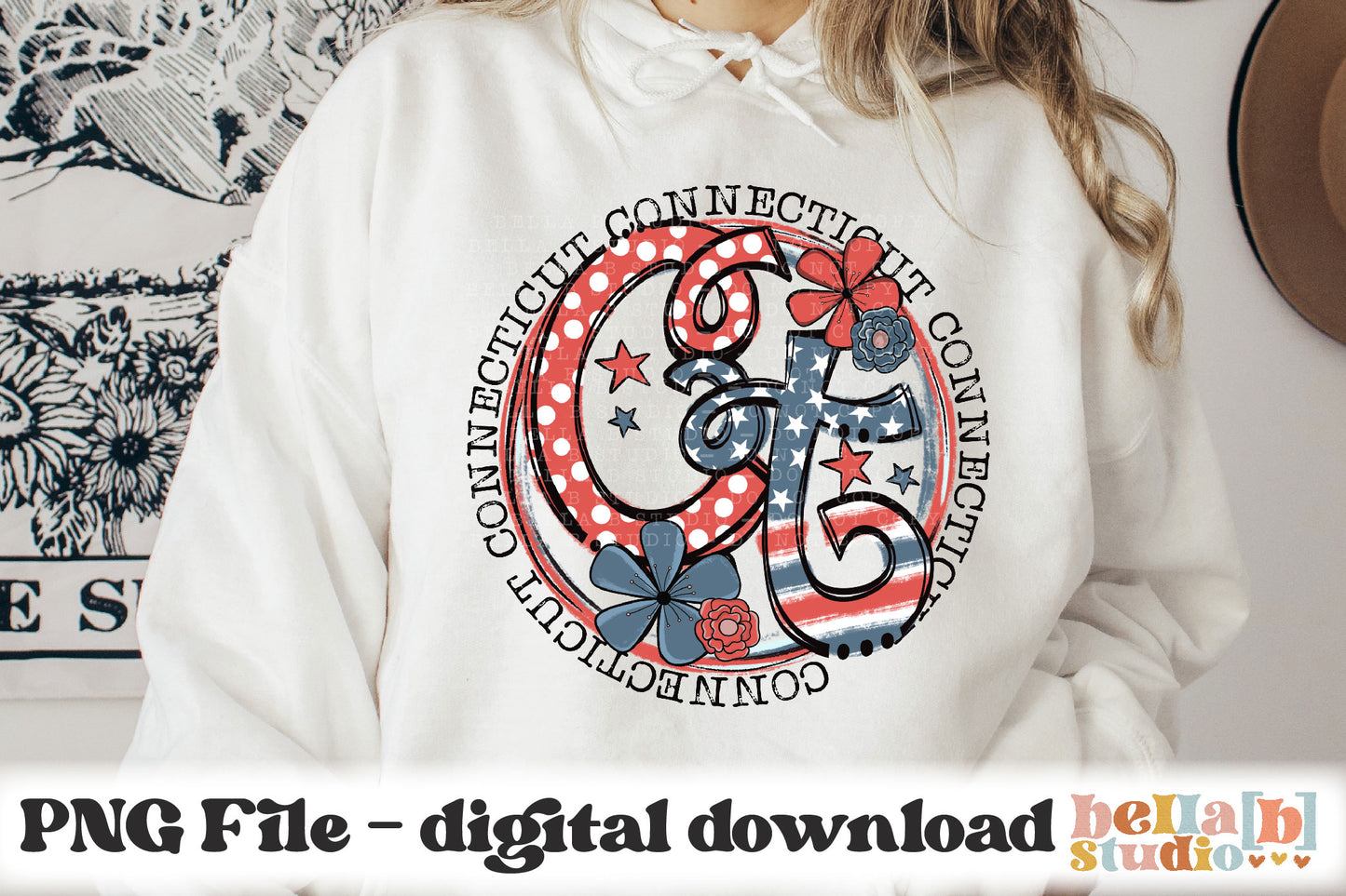 Connecticut Retro Flowers PNG Design