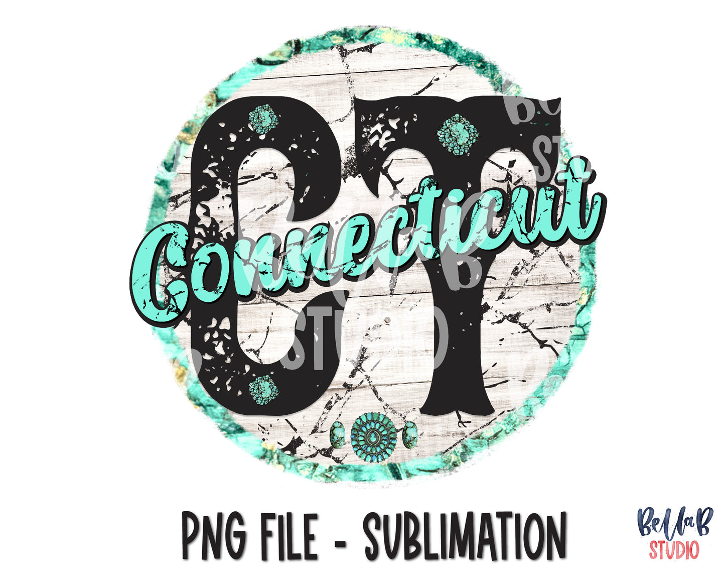 Connecticut Turquoise Sublimation Design