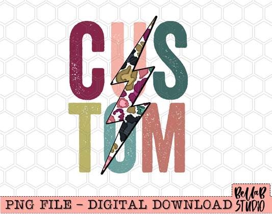 Custom Bright Leopard Bolt Stacked Letters PNG Design