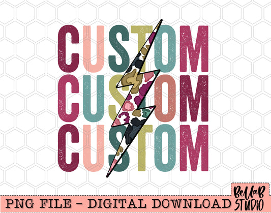 Custom Bright Leopard Bolt Stacked Letters PNG Design