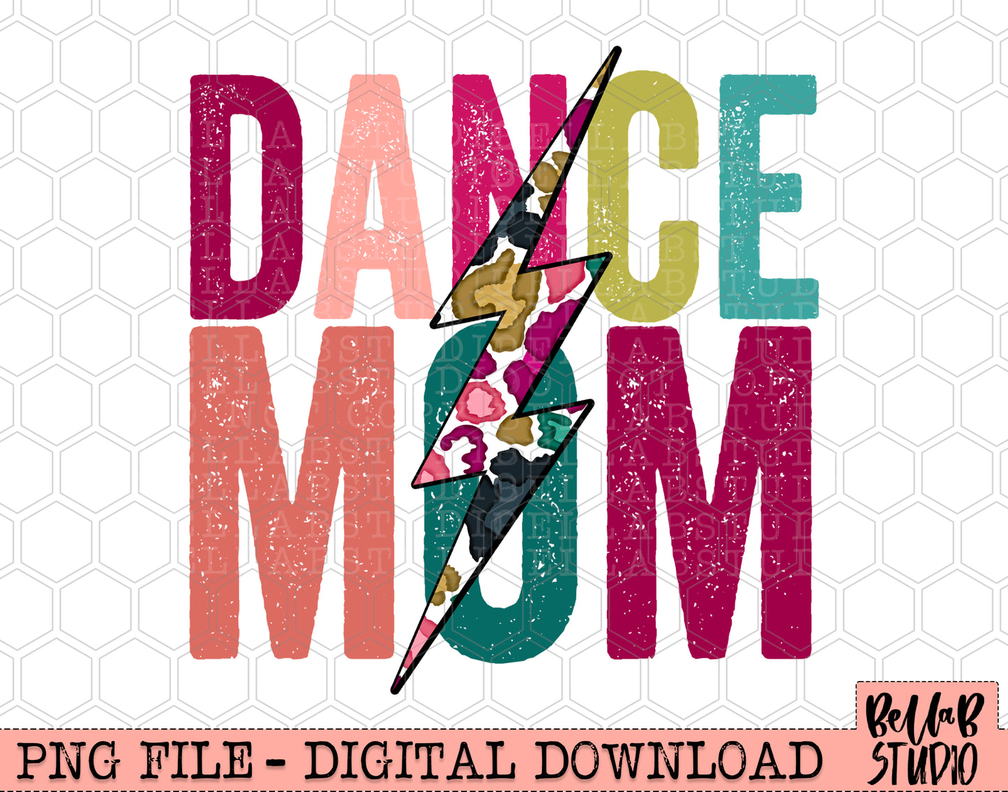 DANCE MOM Bright Leopard Bolt Sublimation Design