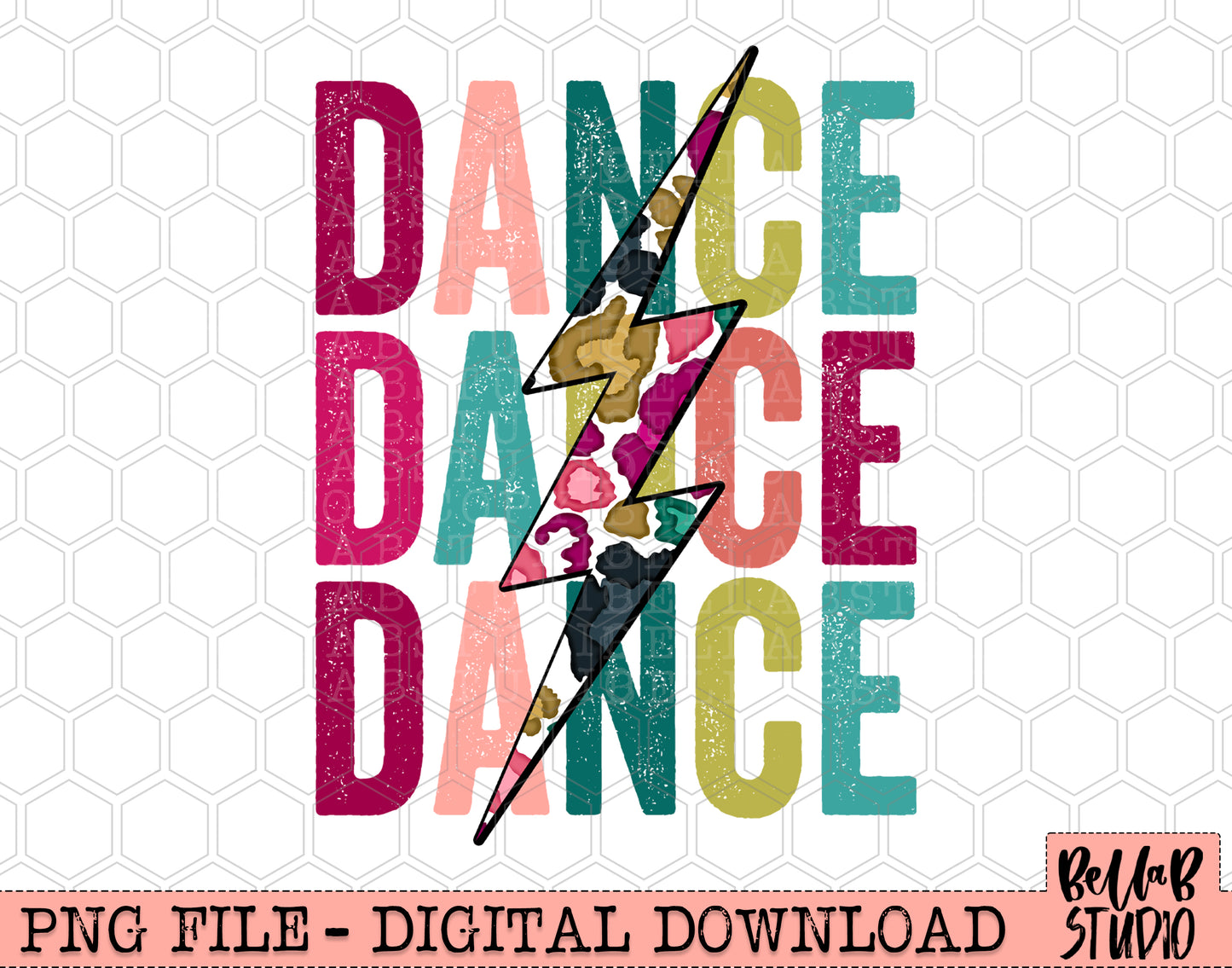 DANCE Bright Leopard Bolt Sublimation Design
