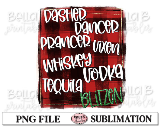Reindeer Names - Whiskey, Vodka, Tequila, Blitzen Sublimation Design