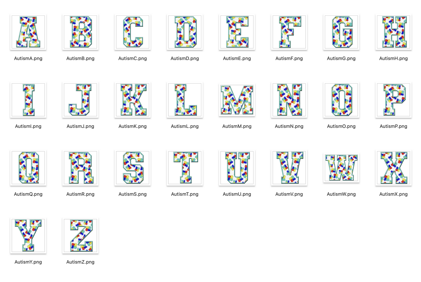 Faux Embroidered Alphabet Set - AUTISM