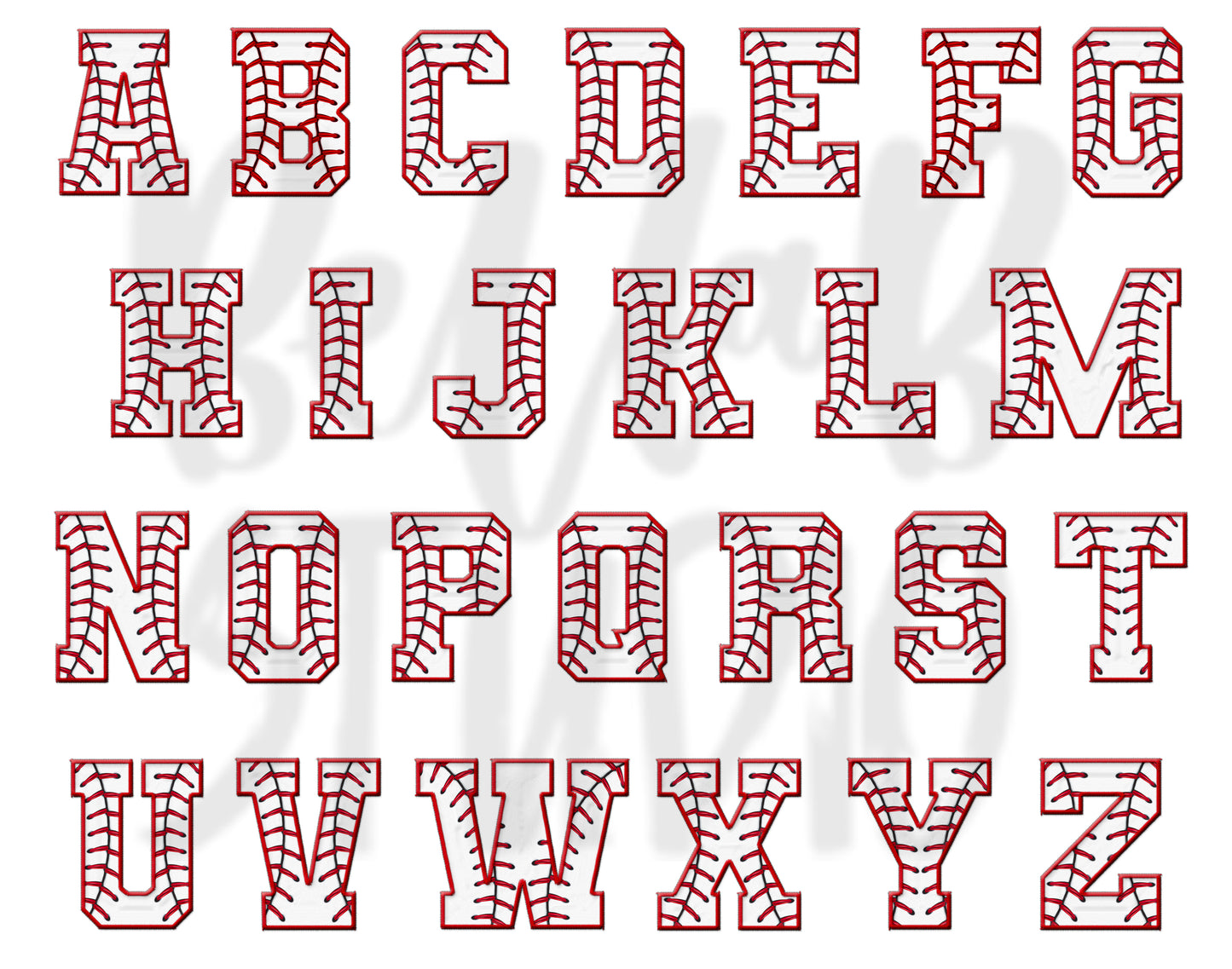 Faux Embroidered Alphabet Set - Baseball