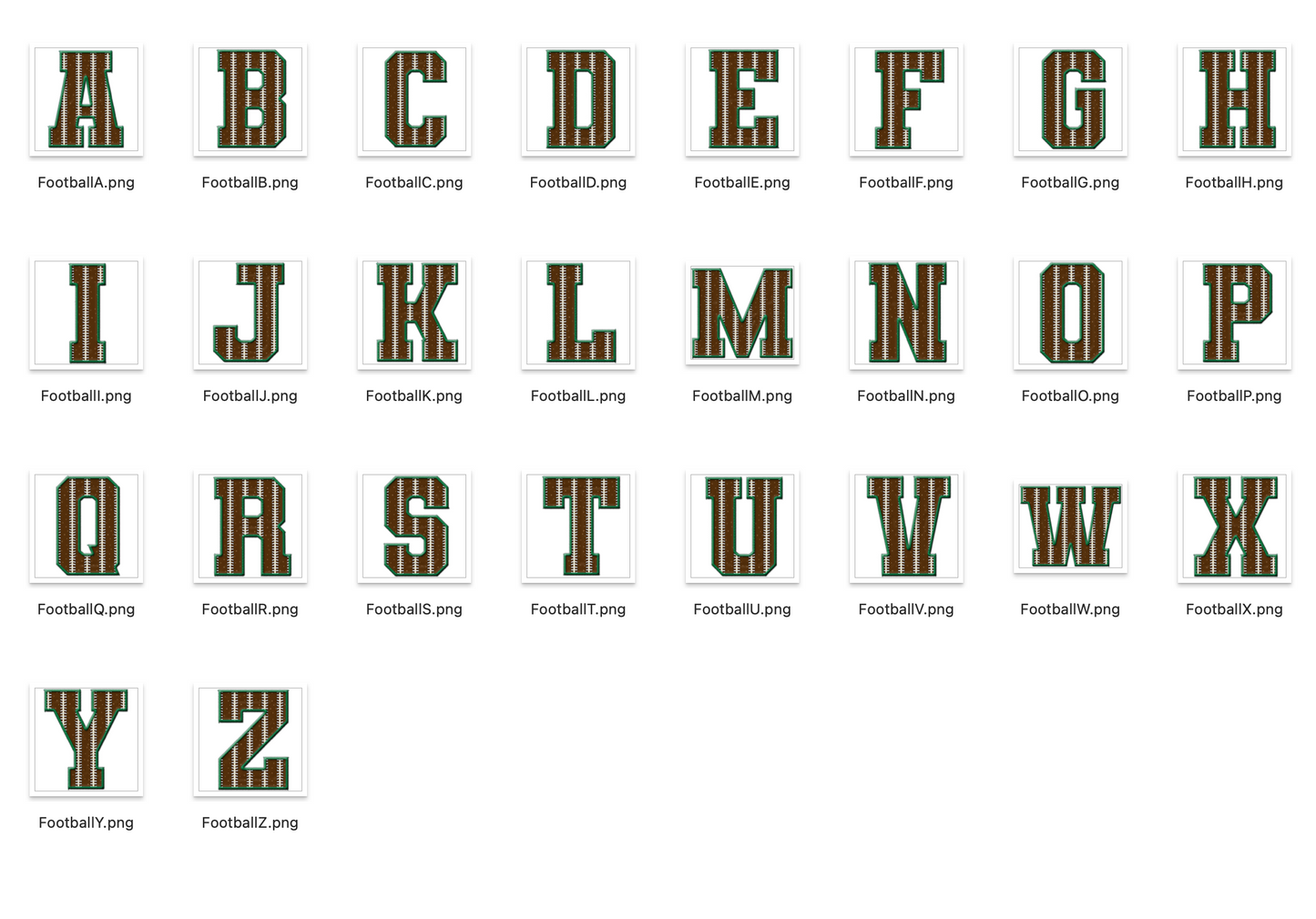 Faux Embroidered Alphabet Set - FOOTBALL