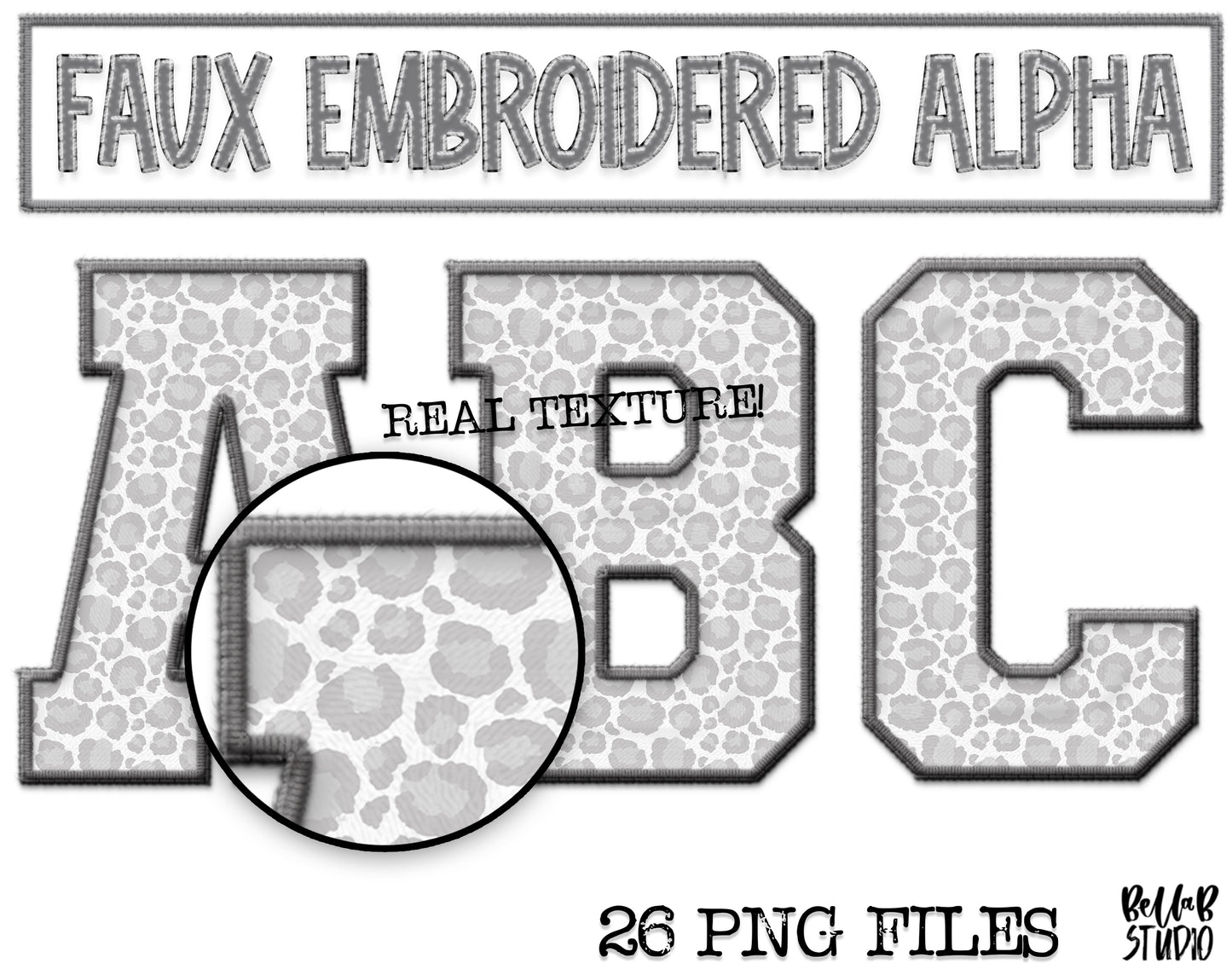Faux Embroidered Alphabet Set - GREY LEOPARD