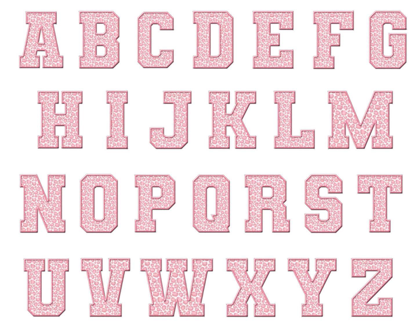 Faux Embroidered Alphabet Set - Pink Leopard