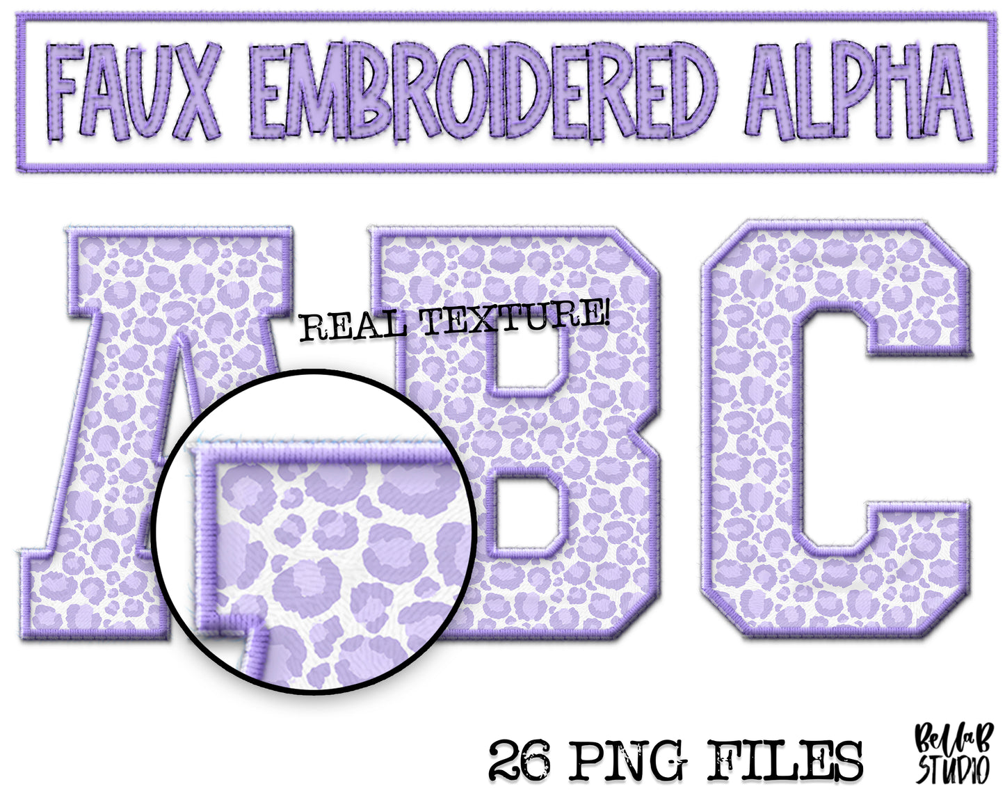 Faux Embroidered Alphabet Set - PURPLE Leopard