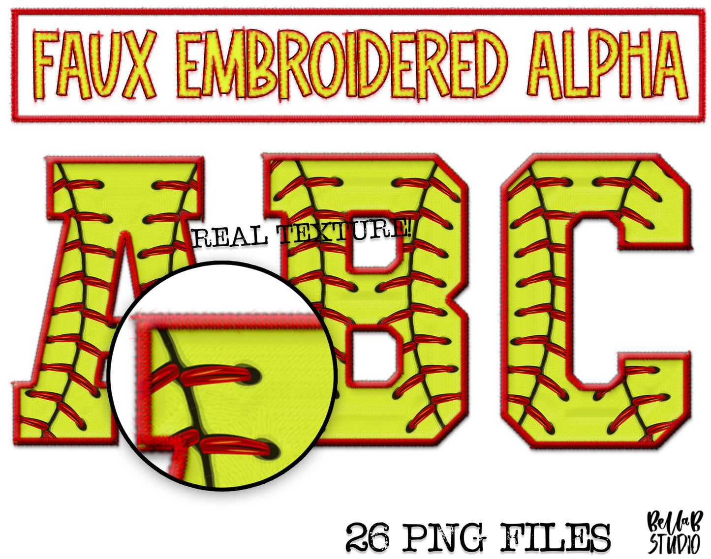 Faux Embroidered Alphabet Set - Softball