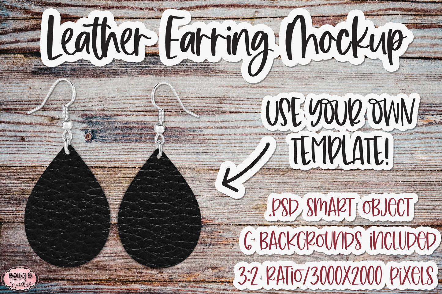 Faux Leather Earring Mockup, Smart Object PSD