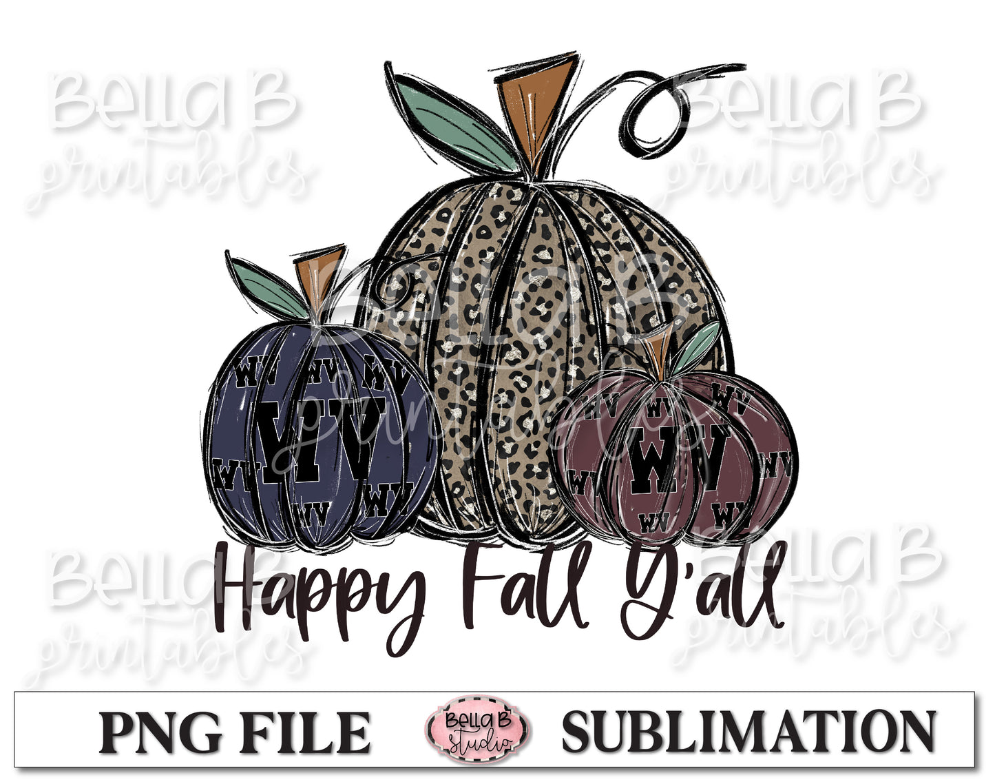 West Virginia Fall Pumpkins Sublimation Design, Happy Fall Y'all