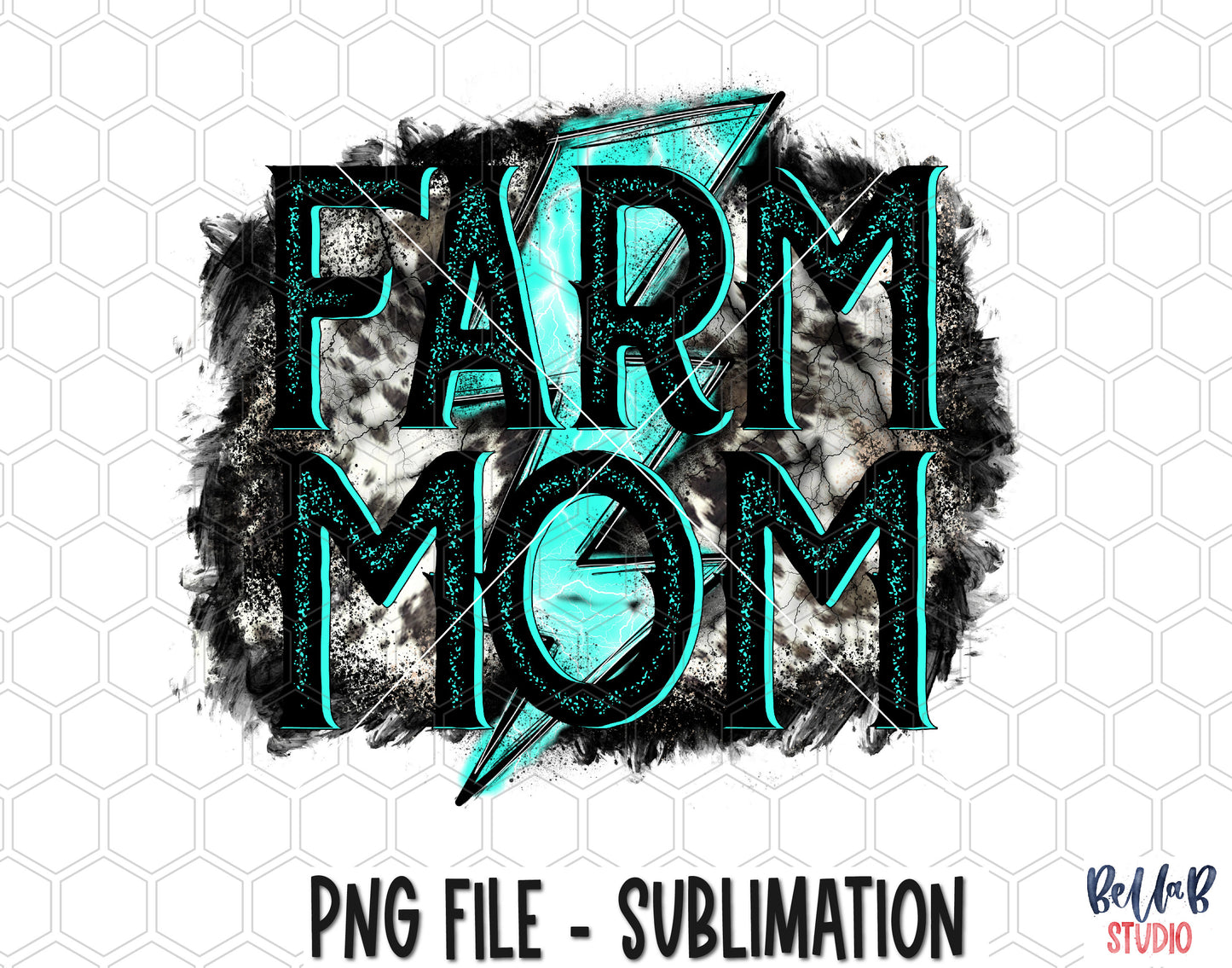 Turquoise Lightning Bolt Farm Mom Sublimation Design