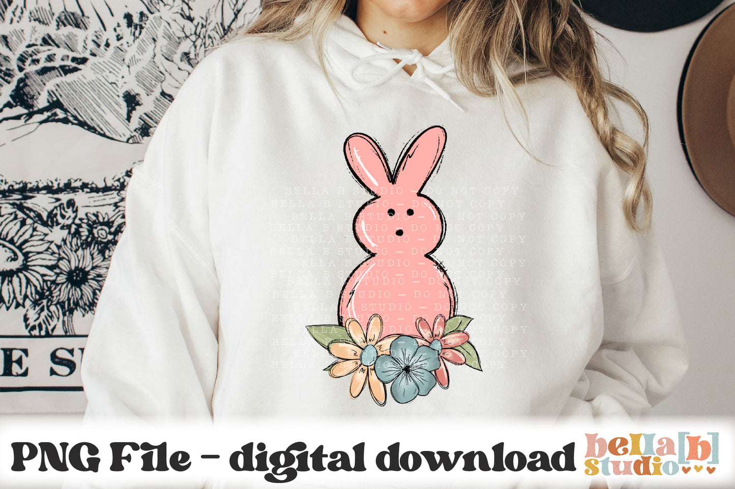 Easter Floral Bunny Peep PNG Sublimation Design