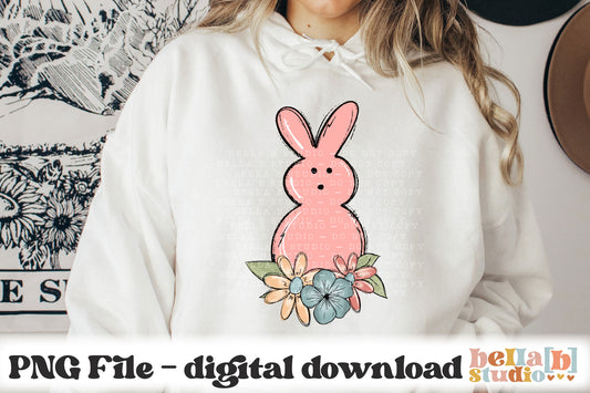 Easter Floral Bunny Peep PNG Sublimation Design