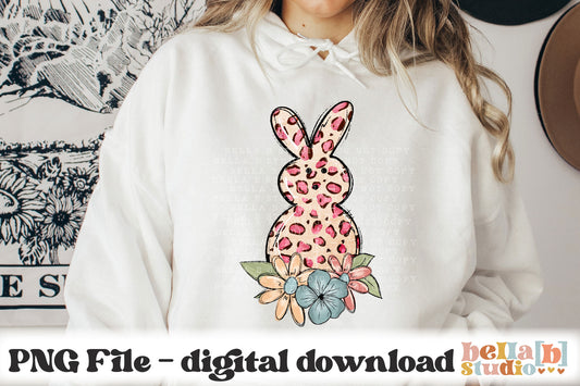 Easter Leopard Floral Bunny PNG Sublimation Design