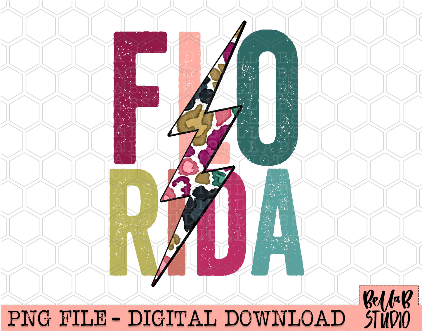 FLORIDA Bright Leopard Bolt Sublimation Design