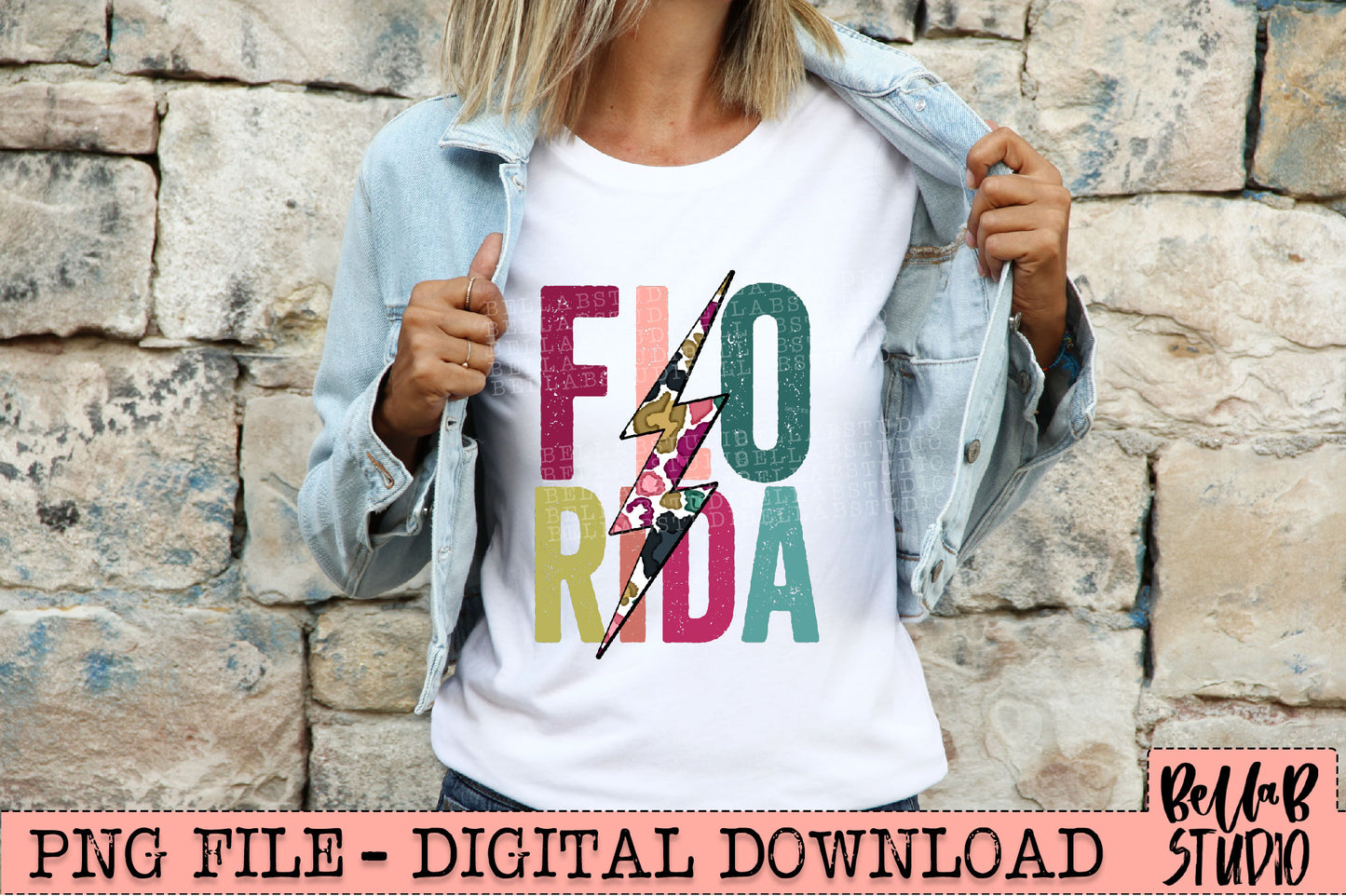 FLORIDA Bright Leopard Bolt Sublimation Design