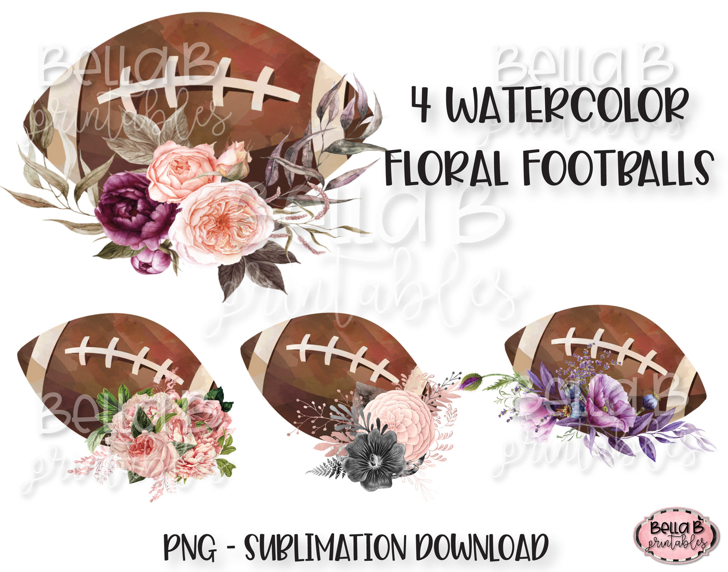 Floral Football Sublimation Elements Bundle