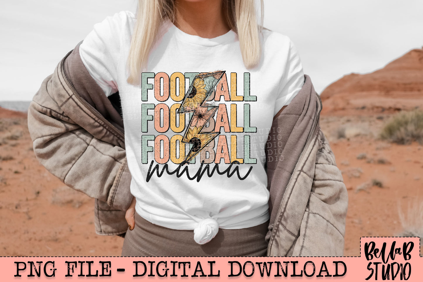 Football Mama Floral Bolt Sublimation Design