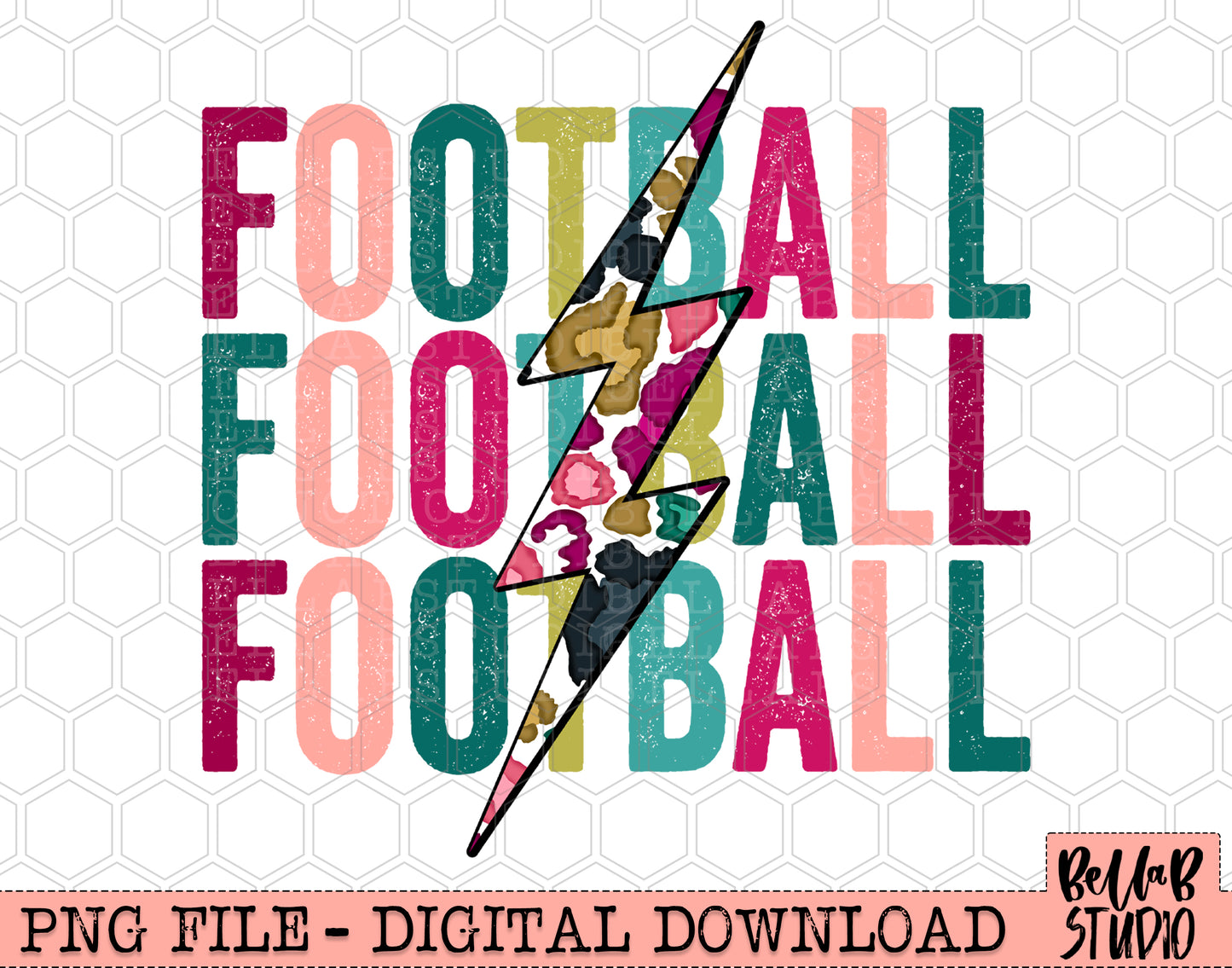FOOTBALL Bright Leopard Bolt Sublimation Design