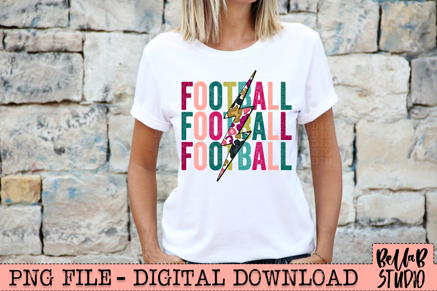 FOOTBALL Bright Leopard Bolt Sublimation Design