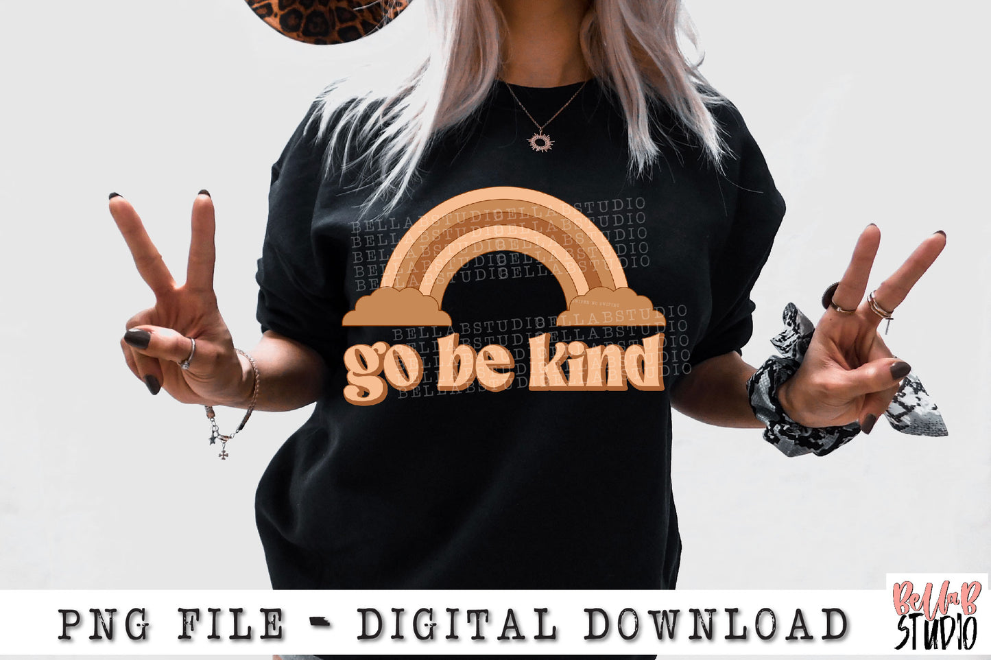 Go Be Kind Retro Rainbow PNG Sublimation Design