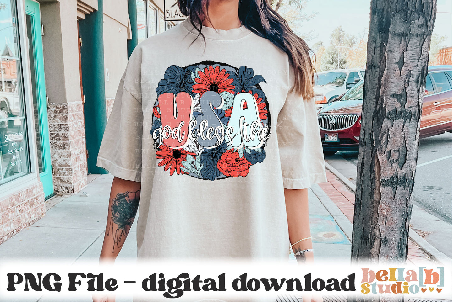 God Bless The USA Retro Neutral Florals PNG Design