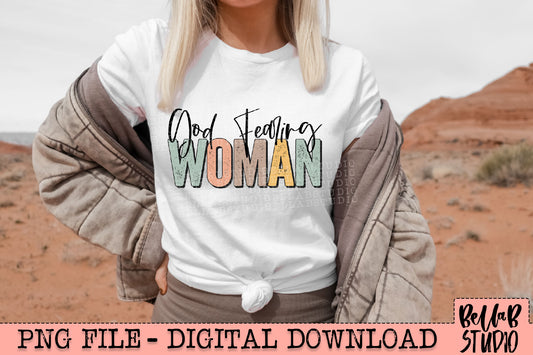 God Fearing Woman Retro Floral PNG Design