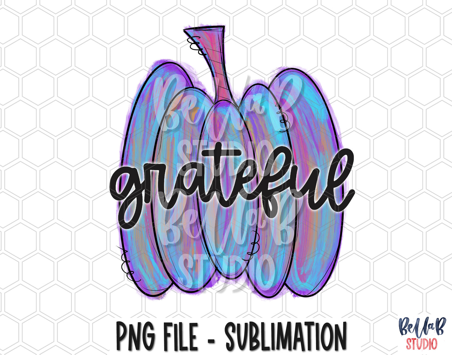 Grateful Whimsical Painted Pumpkin Sublimation Design