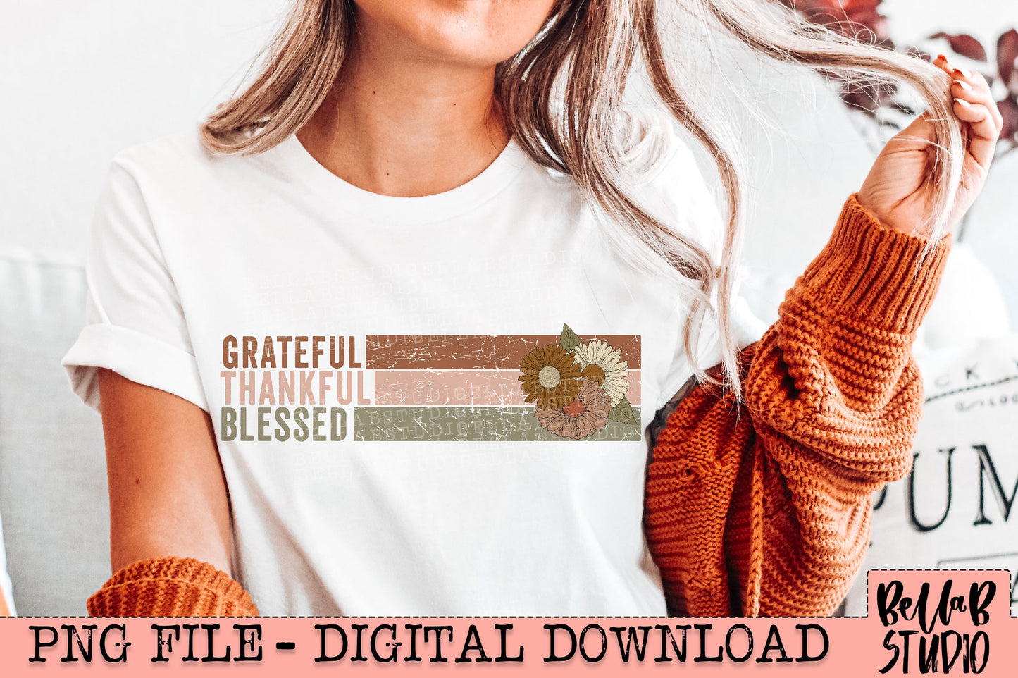 Grateful Thankful Blessed Vintage Retro PNG Design